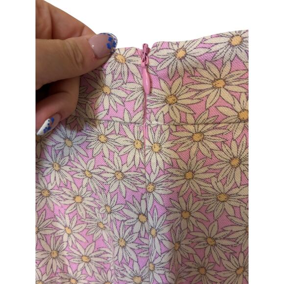 Lelis Floral Linen Blend Pink Daffodil Pants Woodstock Retro Boho Western S - Picture 2 of 5